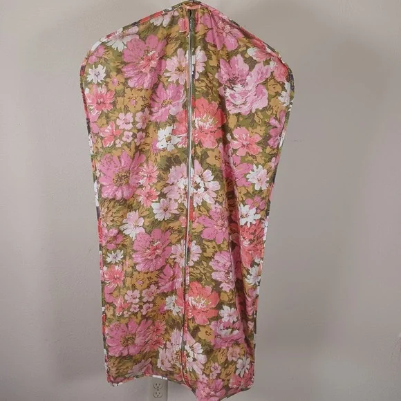 Vintage 1970s Flower Power Granny Cottage Chic Garment Bag Serval Zipper